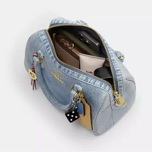 Coach Rowan Satchel Bag In Love Denim With Charms CDY74